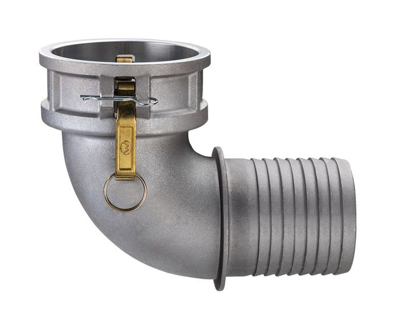 DC90-A400 by Kuriyama | DC90-AL Series | Part C | 90° Elbow | Cam & Groove Fitting | 4" Coupler x 4" Hose Barb | Aluminum
