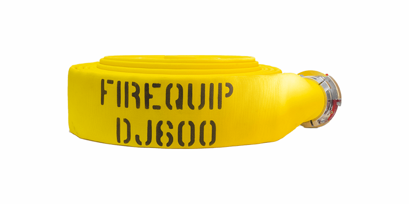 DJ50x50Y50S by Snap-Tite | DJ600 Series | Double Jacket Polyester Fire Hose Assembly with EPDM Liner | 5" Hose I.D. with 5" Storzs | 300 PSI | Yellow | 50ft Length