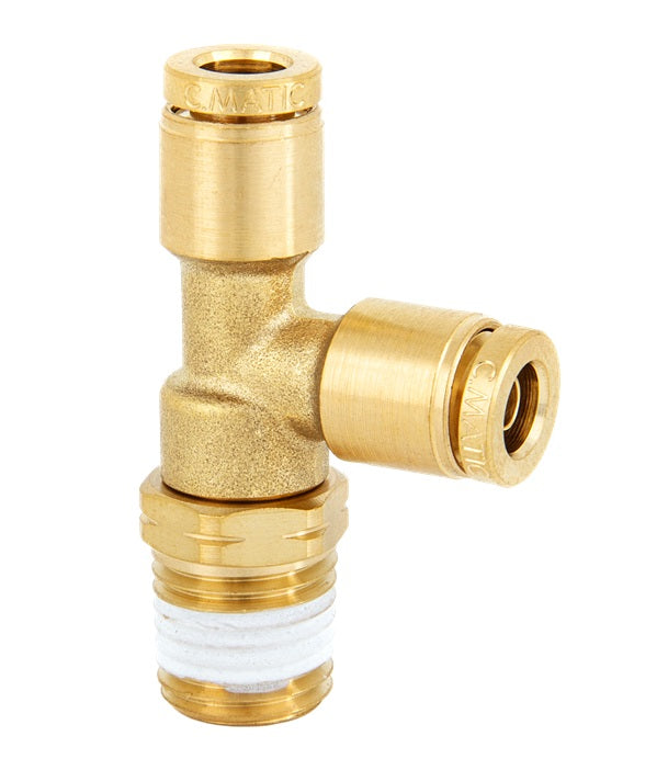 DOT-BRMBTS-0808 Kuri-Tec ENDURE™ by Kuriyama | DOT-BRMBTS Series | DOT Air Brake Push-to-Connect Swivel Fitting | Tee | 1/2" Tube OD x 1/2" Male NPTF Branch | Brass