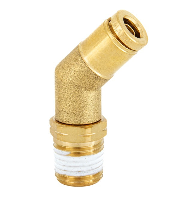 DOT-BRME45S-0806 Kuri-Tec ENDURE™ by Kuriyama | DOT-BRME45S Series | DOT Air Brake Push-to-Connect Swivel Fitting | 45° Elbow | 1/2" Tube OD x 3/8" Male NPTF | Brass