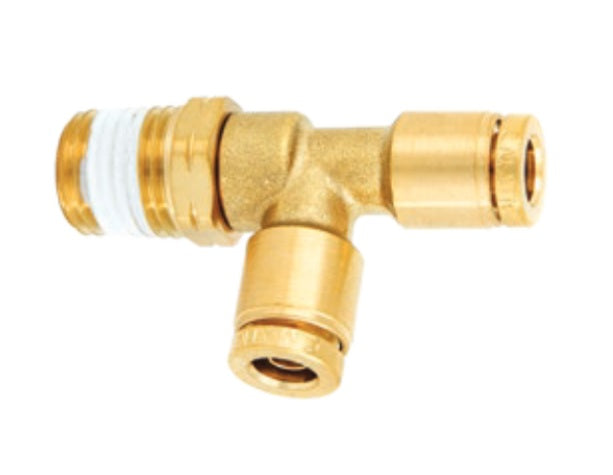 DOT-BRMRTS-0806 Kuri-Tec ENDURE™ by Kuriyama | DOT-BRMRTS Series | DOT Air Brake Push-to-Connect Swivel Fitting | Tee | 1/2" Tube OD x 3/8" Male NPTF Run | Brass