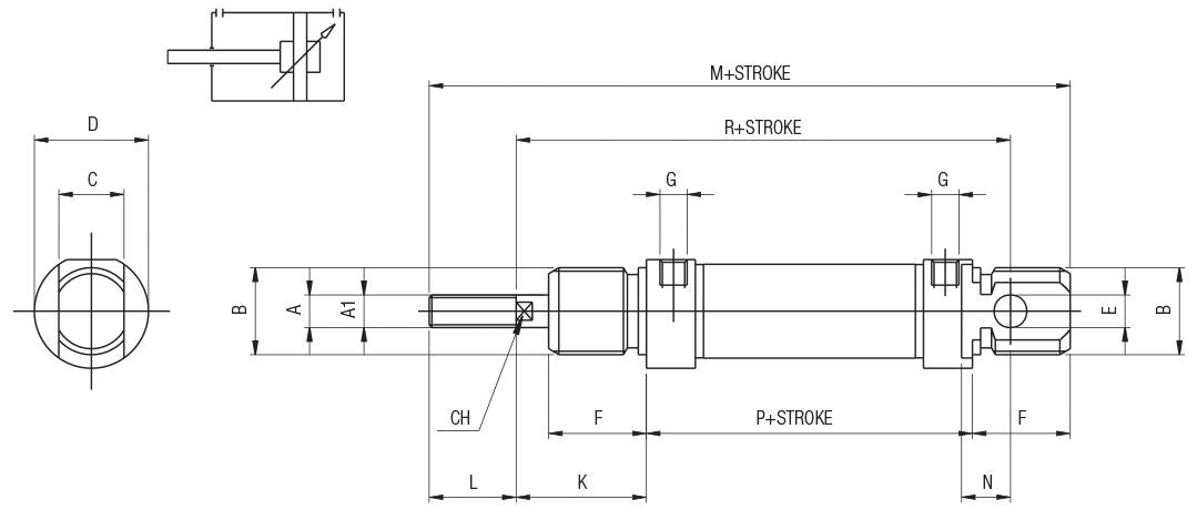 MH0160125 by AIGNEP | ISO 6432 Cylinders Series | ISO 6432 Double Acting Magnetic Cylinder | 16mm Bore x 125mm Stroke