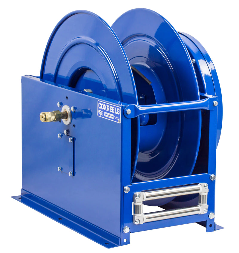 DMPL-450 by Coxreels | DP Series | 3,000 PSI Dual Hose Spring Driven Hose Reel | 1/2" Hose ID, 1/2" FNPT Inlet | Steel | 50ft Capacity, Hose Not Included