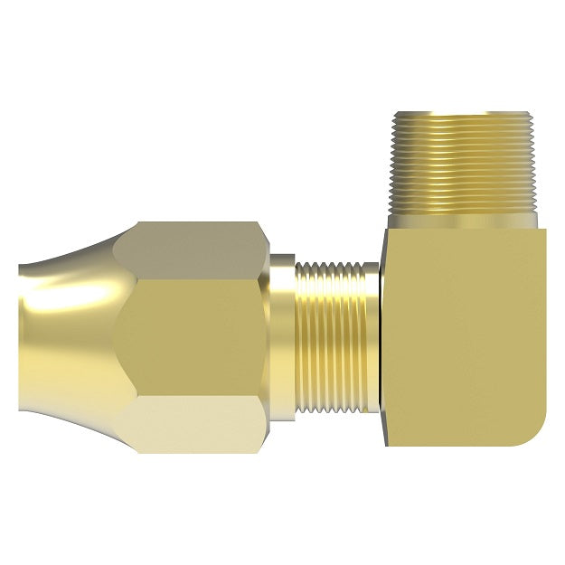 1691X6 by Danfoss | SelfAlign Adapter | Male 90° Elbow | Long Nut | 3/8" Tube OD x 1/4" Male NPTF | Brass