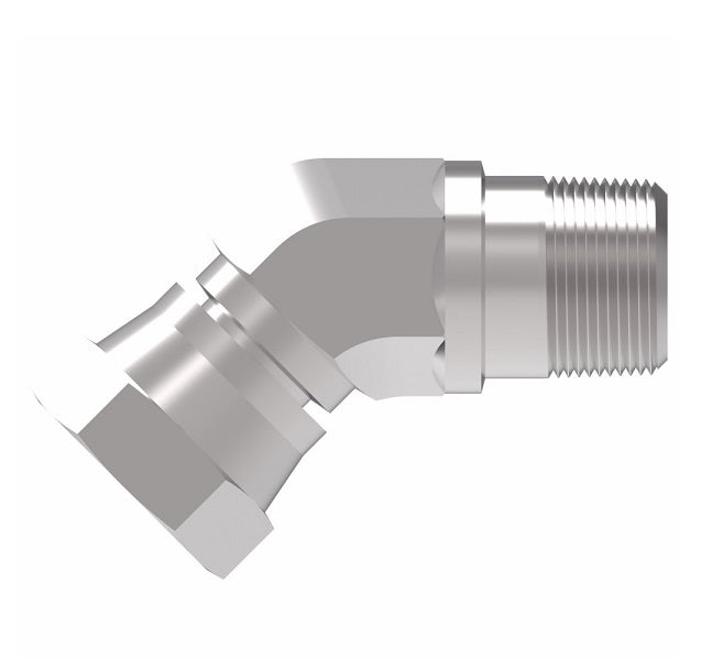 2049-16-20S Aeroquip by Danfoss | Internal Pipe Swivel (NPSM)/External Pipe 45° Elbow Adapter | -16 Female NPSM x -20 Male NPTF | Steel