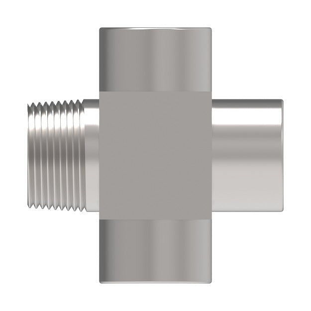 208007-6-6S Aeroquip by Danfoss | Elbow Cross Adapter | 3/8" Male NPTF x 3/8" Female NPTF x 3/8" Female NPTF x 3/8" Female NPTF | Carbon Steel