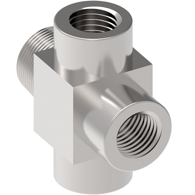 208007-6-6S Aeroquip by Danfoss | Elbow Cross Adapter | 3/8" Male NPTF x 3/8" Female NPTF x 3/8" Female NPTF x 3/8" Female NPTF | Carbon Steel