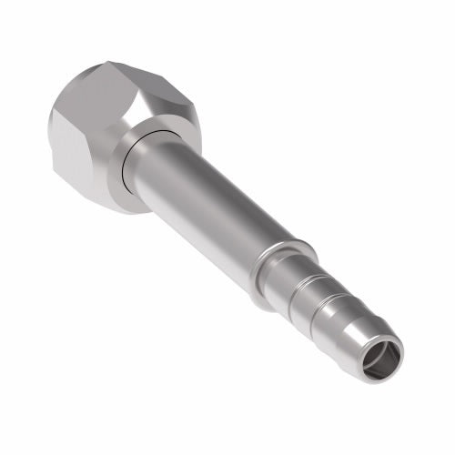 FJ4905-03-1012S Aeroquip by Danfoss | A/C Refrigeration Crimp Hose Fitting Long Pilot | -10 Female Tube-O x -12 Hose Barb | Carbon Steel