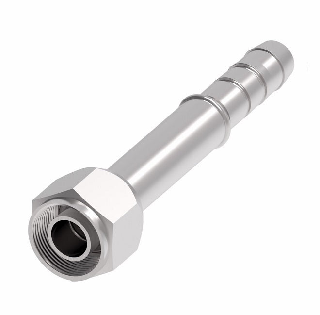FJ4905-03-1012S Aeroquip by Danfoss | A/C Refrigeration Crimp Hose Fitting Long Pilot | -10 Female Tube-O x -12 Hose Barb | Carbon Steel
