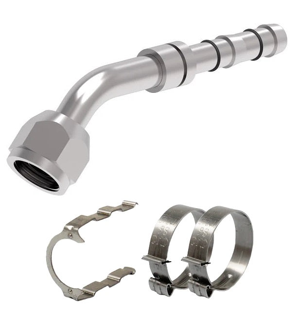 FF14186 Aeroquip by Danfoss | EZ Clip System Fitting Kit | Includes FJ3055-07-1212S Female O-Ring Short Pilot 45° Elbow Fitting with FF14174 Clip & Cage Kit