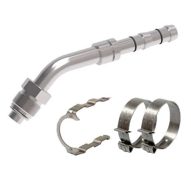 FF14215 Aeroquip by Danfoss | EZ Clip System Fitting Kit | Includes FJ3116-01-0606S Male O-Ring Short Pilot 45° Elbow Fitting with FF14171 Clip & Cage Kit