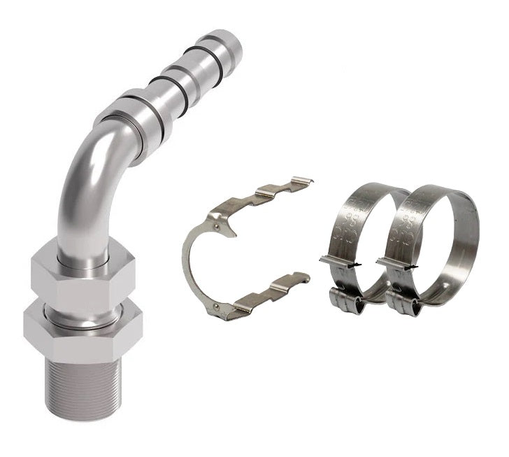 FF14220 Aeroquip by Danfoss | EZ Clip System Fitting Kit | Includes FJ3514-0606S Male O-Ring Pilot Bulkhead 90° Elbow Fitting with FF14171 Clip & Cage Kit