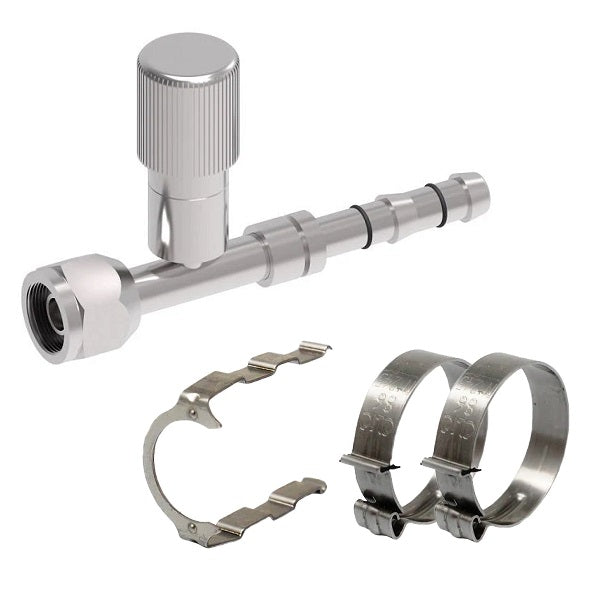 FF14225 Aeroquip by Danfoss | EZ Clip System Fitting Kit | Includes FJ3054-1012S Female O-Ring Short Pilot (R134a Low Side Port) Fitting with FF14174 Clip & Cage Kit