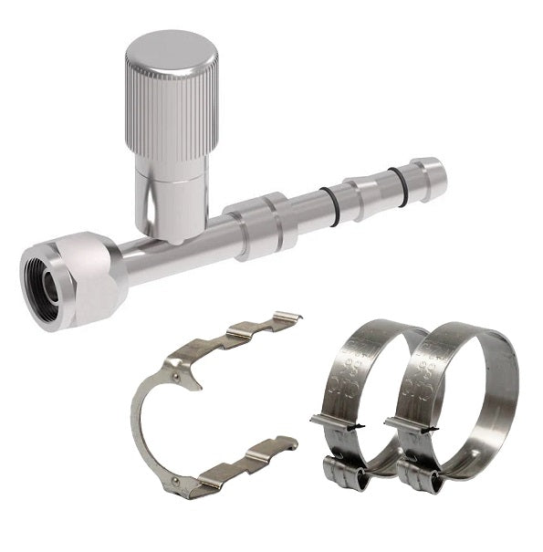 FF14224 Aeroquip by Danfoss | EZ Clip System Fitting Kit | Includes FJ3054-1010S Female O-Ring Short Pilot (R134a Low Side Port) Fitting with FF14173 Clip & Cage Kit