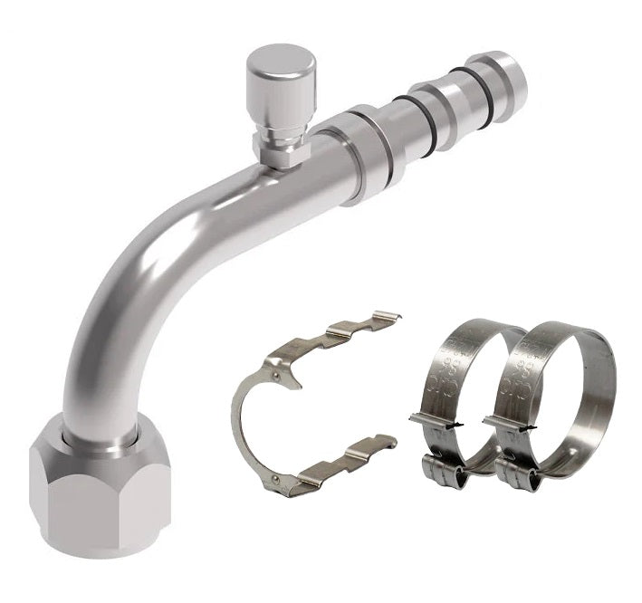 FF14227 Aeroquip by Danfoss | EZ Clip System Fitting Kit | Includes FJ3289-03-0606S Female O-Ring Long Pilot (Charge Port) 90° Elbow Fitting with FF14171 Clip & Cage Kit