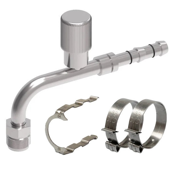 FF14236 Aeroquip by Danfoss | EZ Clip System Fitting Kit | Includes FJ3134-02-0808S Male O-Ring Short Pilot (R134a High Side Port) 90° Elbow Fitting with FF14172 Clip & Cage Kit