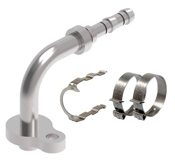 FF14271 Aeroquip by Danfoss | EZ Clip System Fitting Kit | Includes FJ3982-0810S Pad Style Connection (Volvo) 90° Elbow Fitting with FF14173 Clip & Cage Kit