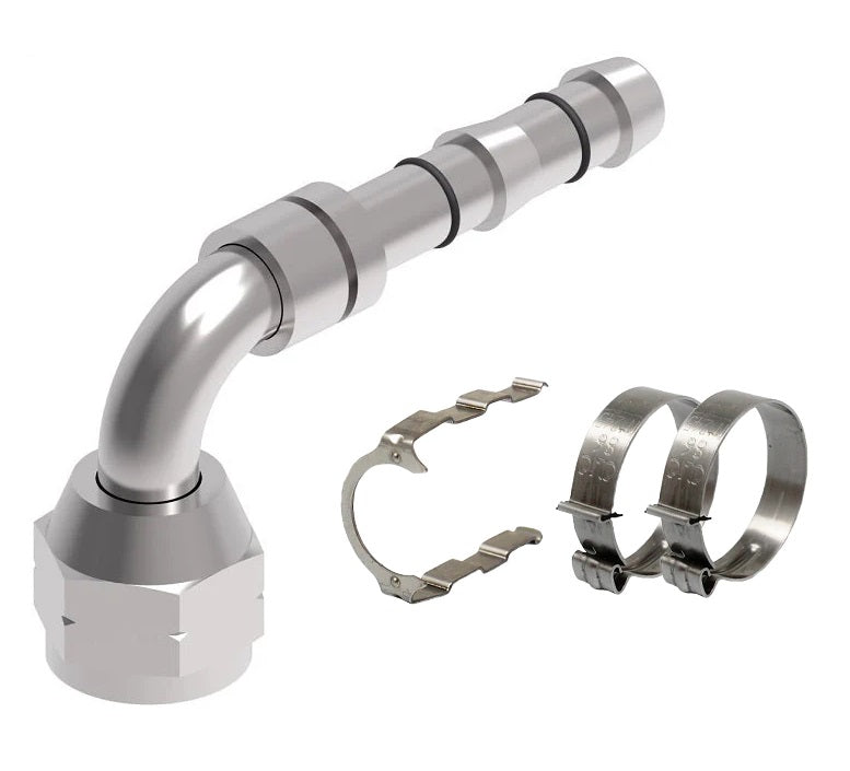 FF14382 Aeroquip by Danfoss | EZ Clip System Fitting Kit | Includes FJ3149-01-0606S Female SAE 45° Flare 90° Elbow Fitting with FF14171 Clip & Cage Kit
