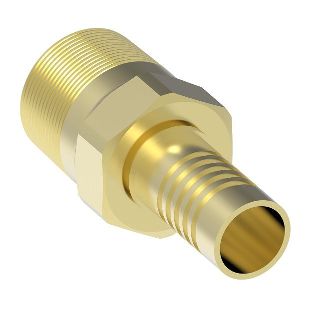 FC3680-0606B Aeroquip by Danfoss | Male Pipe PTFE Crimp Fitting | FC Series | Nipple Assembly | -06 Male NPTF x -06 Hose Barb | Brass