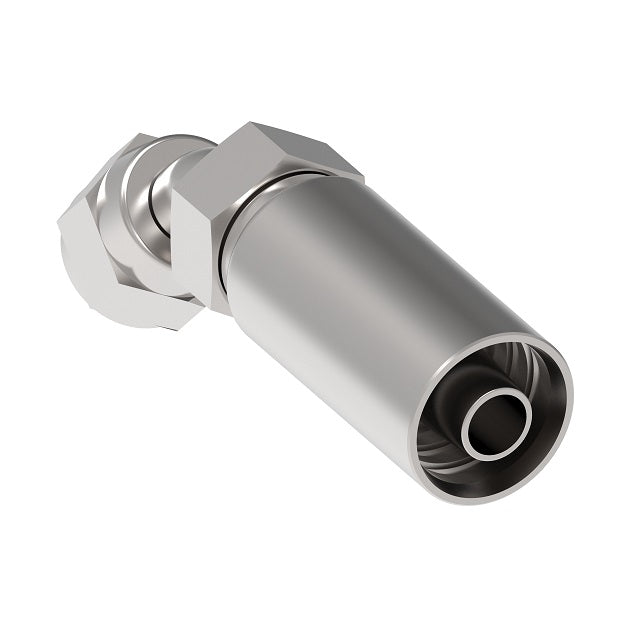 FC5813-0605S Aeroquip by Danfoss | Thermoplastic Hose Crimp Fitting | 45° Elbow | -06 Female 37° JIC Swivel x -05 Hose Barb | Carbon Steel