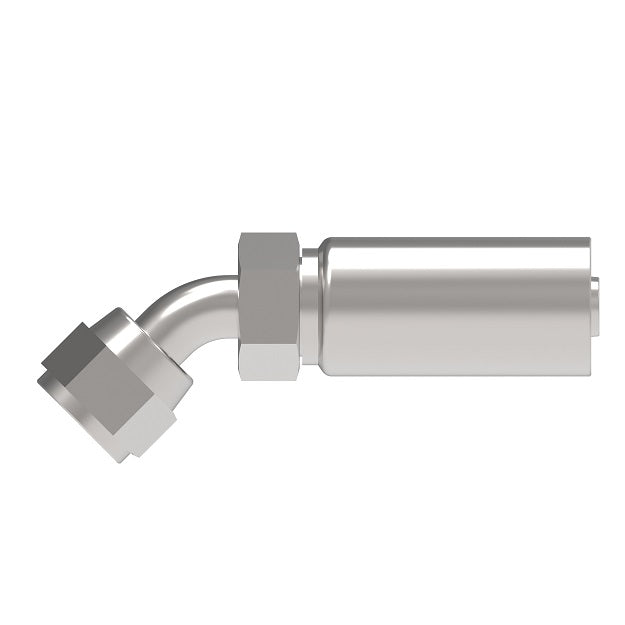 FC5936-0403S Aeroquip by Danfoss | Thermoplastic Hose Crimp Fitting | 45° Elbow | -04 Female 37° JIC Swivel x -03 Hose Barb | Carbon Steel