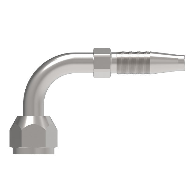 FC6573-0606S Aeroquip by Danfoss | Air Conditioning Crimp Hose Fitting Nipple | 90° Elbow | -06 Female Tube-O x -06 Hose Barb | Carbon Steel