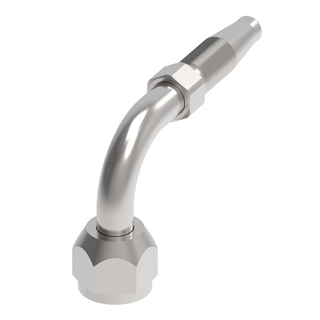 FC6573-0606S Aeroquip by Danfoss | Air Conditioning Crimp Hose Fitting Nipple | 90° Elbow | -06 Female Tube-O x -06 Hose Barb | Carbon Steel