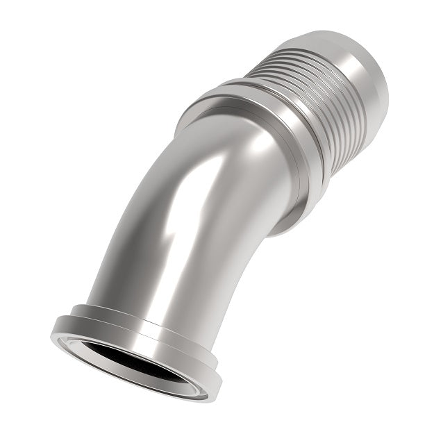 FC8155-4040S Aeroquip by Danfoss | Spiral Single Skive Crimp Fitting | FC Series | 45° Elbow | Nipple Assembly | -40 Code 61 Split Flange x -40 Hose Barb | Carbon Steel