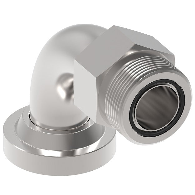 FF5945T1-2020S Aeroquip by Danfoss | Code 62 Split Flange/ORS Adapter | 90° Elbow | -20 Code 62 Split Flange x -20 Male O-Ring Face Seal | Carbon Steel