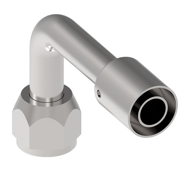 FJ5216-06-1212S Aeroquip by Danfoss | Crimp Hose Fitting Assembly | 90° Elbow | -12 Female O-Ring Face Seal x -12 Hose Barb | Carbon Steel