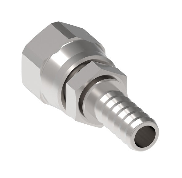 FJ6574-0404S Aeroquip by Danfoss | Crimp Nipple Fitting | -04 Female SAE 45° x -04 Hose Barb | Carbon Steel