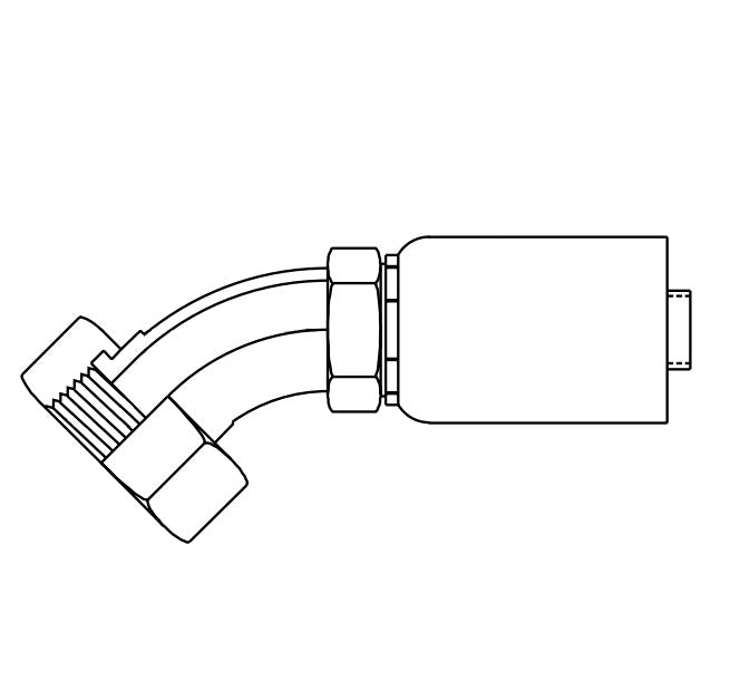 FJ9481-0606S Synflex by Danfoss | Polyon Swage Hose Fitting | 45° Elbow | -06 Female O-Ring Face Seal Swivel x -06 Hose Barb | Carbon Steel