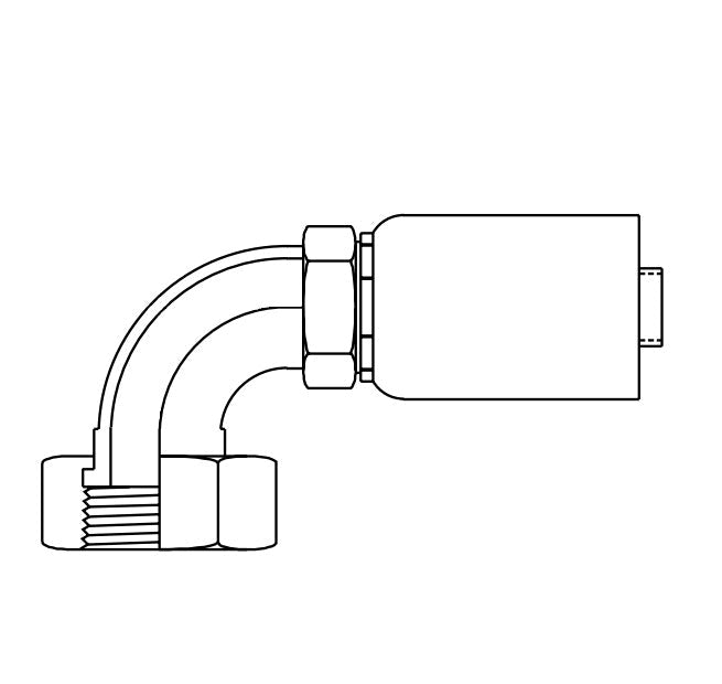 FJ9482-0404S Synflex by Danfoss | Polyon Swage Hose Fitting | Short Drop 90° Elbow | -04 Female O-Ring Face Seal Swivel x -04 Hose Barb | Carbon Steel