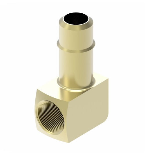 1070X6 by Danfoss | Mini-Barb Fitting | Female Connector 90° Elbow | for 3/8" Tubing OD | 1/4" Female Pipe | Brass
