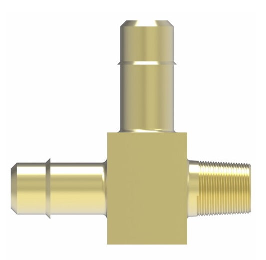1071X4 by Danfoss | Mini-Barb Fitting | Male Run Tee (Short Thread) | for 1/4" Tubing OD x 1/4" Tubing OD | 1/8" Male Pipe | Brass