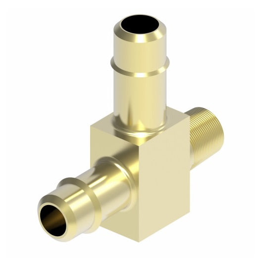 1071X4 by Danfoss | Mini-Barb Fitting | Male Run Tee (Short Thread) | for 1/4" Tubing OD x 1/4" Tubing OD | 1/8" Male Pipe | Brass