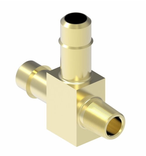 1071X4 by Danfoss | Mini-Barb Fitting | Male Run Tee (Short Thread) | for 1/4" Tubing OD x 1/4" Tubing OD | 1/8" Male Pipe | Brass
