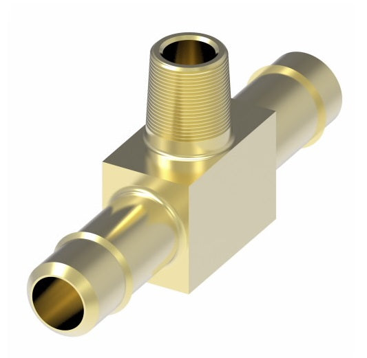 1072X6 by Danfoss | Mini-Barb Fitting | Male Branch Tee | for 3/8" Tubing OD x 3/8" Tubing OD | 1/4" Male Pipe | Brass
