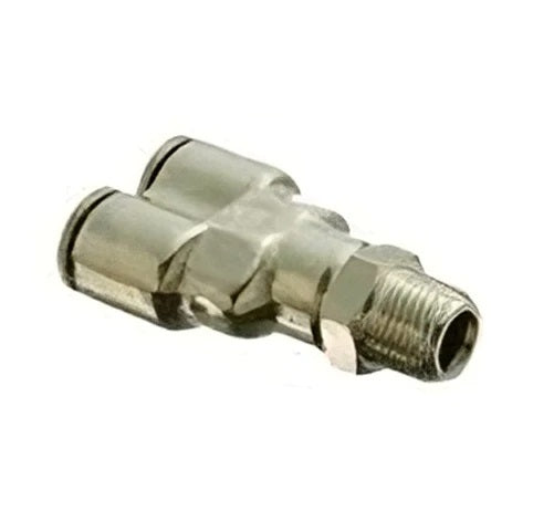 1108X6MX2PT by Danfoss | Metric Push to Connect Adapter | Swivel Male Y | 1/8" Male BSPT x 6mm Tube OD | Nickel Plated Brass