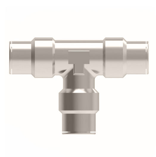 1164X12M by Danfoss | Metric Push to Connect Adapter | Union Tee | 12mm Tube OD x 12mm Tube OD x 12mm Tube OD | Nickel Plated Brass