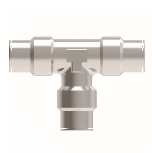 1164X4M by Danfoss | Metric Push to Connect Adapter | Union Tee | 4mm Tube OD x 4mm Tube OD x 4mm Tube OD | Nickel Plated Brass