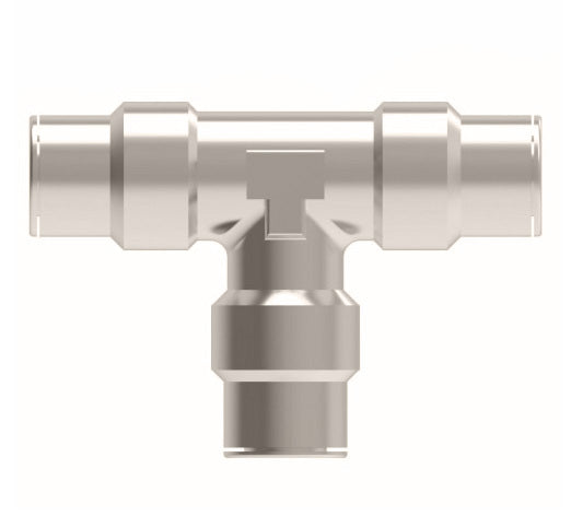 1164X5 by Danfoss | Push to Connect Adapter | Union Tee | 5/16" Tube OD x 5/16" Tube OD x 5/16" Tube OD | Nickel Plated Brass