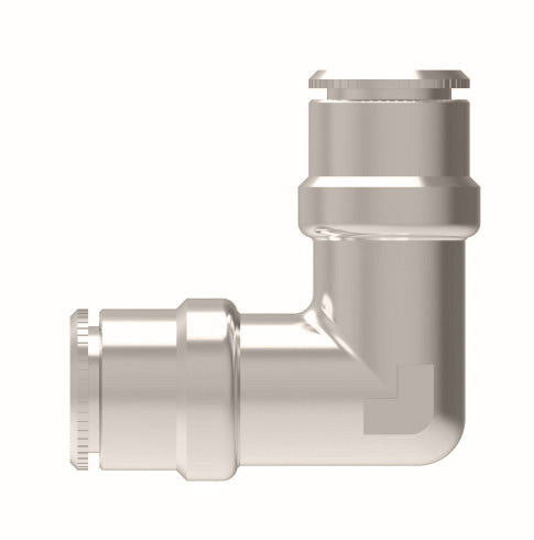 1165X10M by Danfoss | Metric Push to Connect Adapter | Union 90° Elbow | 10mm Tube OD x 10mm Tube OD | Nickel Plated Brass