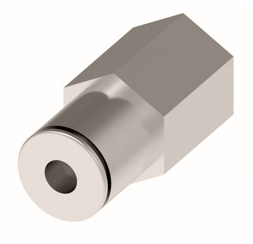 1166X8MX4PP by Danfoss | Metric Push to Connect Adapter | Female Connector | 8mm Tube OD x 1/4" Female BSPP | Nickel Plated Brass