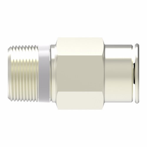 1168X10MX6PT by Danfoss | Metric Push to Connect Adapter | Male Connector (Universal BSPT/BSPP) | 10mm Tube OD x 3/8" Male BSPT | Nickel Plated Brass