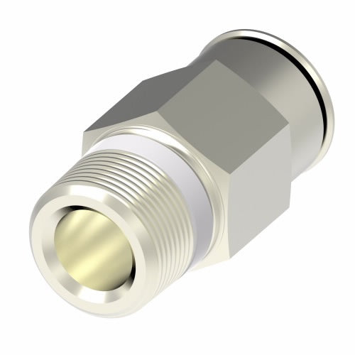 1168X10MX6PT by Danfoss | Metric Push to Connect Adapter | Male Connector (Universal BSPT/BSPP) | 10mm Tube OD x 3/8" Male BSPT | Nickel Plated Brass
