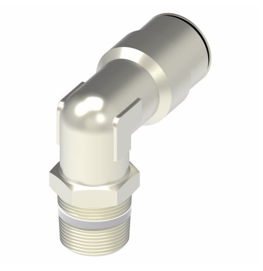 1169X8MX4PTS by Danfoss | Metric Push to Connect Adapter | Swivel Male Connector 90° Elbow (Universal BSPT/BSPP) | 8mm Tube OD x 1/4" Male BSPT | Nickel Plated Brass