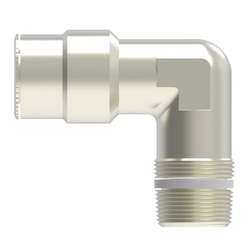 1169X5MX4PT by Danfoss | Metric Push to Connect Adapter | Male Connector 90° Elbow (Universal BSPT/BSPP) | 5mm Tube OD x 1/4" Male BSPT | Nickel Plated Brass
