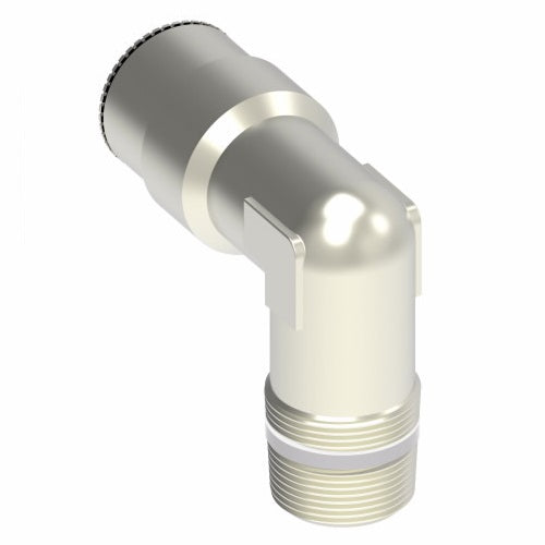 1169X8MX6PT by Danfoss | Metric Push to Connect Adapter | Male Connector 90° Elbow (Universal BSPT/BSPP) | 8mm Tube OD x 3/8" Male BSPT | Nickel Plated Brass