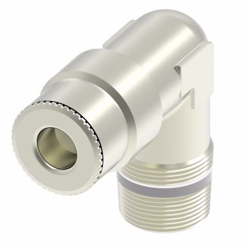 1169X5MX4PT by Danfoss | Metric Push to Connect Adapter | Male Connector 90° Elbow (Universal BSPT/BSPP) | 5mm Tube OD x 1/4" Male BSPT | Nickel Plated Brass